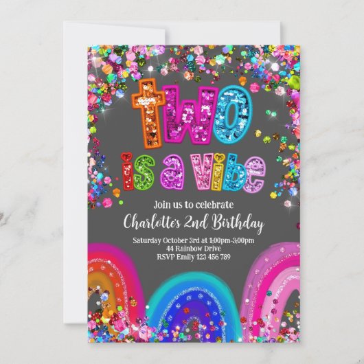 2nd Birthday Girls Glitter Party Invite 招待状 (正面)