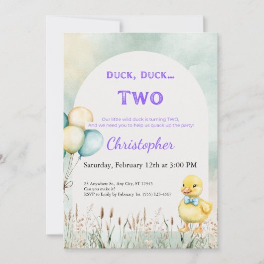 2nd Birthday Invitation Duck Duck Two Theme 招待状 (正面)