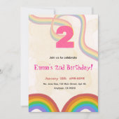 2nd Birthday Invitation Girl Editable Rainbow 招待状 (正面)
