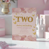 2nd Birthday Invitation Pink Gold Glitter Girl 招待状