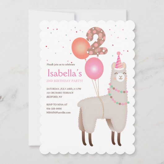 2nd Birthday Llama Invitation 招待状 (正面)