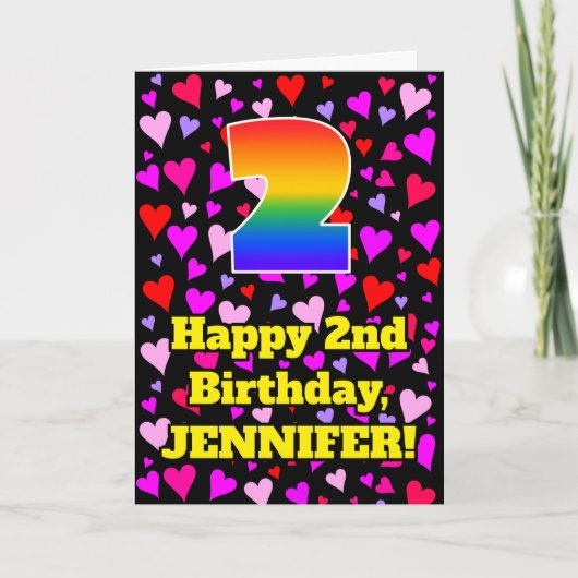 2nd Birthday: Loving Hearts Pattern, Rainbow # 2 カード (正面)
