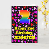 2nd Birthday: Loving Hearts Pattern, Rainbow # 2 カード (黄色い花)