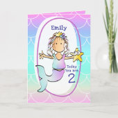 2nd Birthday Mermaid Cartoon Sweet Under the Sea カード (正面)