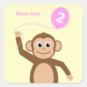 2nd birthday monkey add name pink cream スクエアシール (正面)