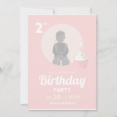 2nd Birthday Party Invitation Pink Cupcake Photo 招待状 (正面)