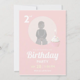 2nd Birthday Party Invitation Pink Cupcake Photo 招待状