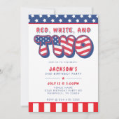 2nd Birthday Party Patriotic USA Flag July 4th 招待状 (正面)
