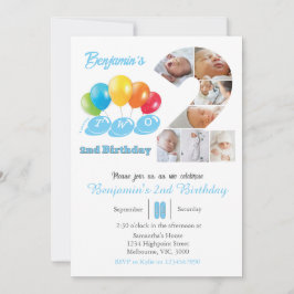 2nd birthday photo collage number 2 Boy 招待状
