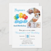 2nd birthday photo collage number 2 Boy 招待状 (正面/裏面)