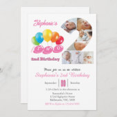 2nd birthday photo collage number 2 Girl 招待状 (正面/裏面)