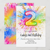 2nd Birthday Rainbow Paint Splash Invitation 招待状 (正面/裏面)