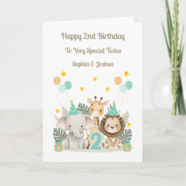 2nd Birthday Safari Animals Twin Birthday Card カード