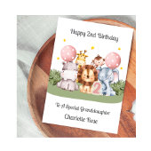 2nd Birthday Safari Leaf Animals Card カード