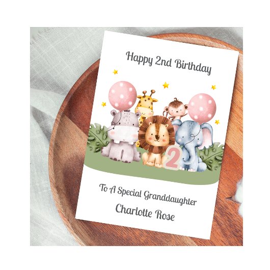 2nd Birthday Safari Leaf Animals Card カード