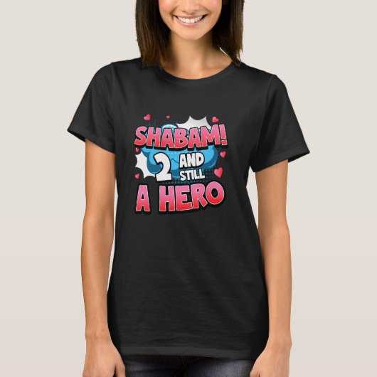 2nd Birthday Superhero Girls Shabam! Hero Comic Bo Tシャツ (正面)