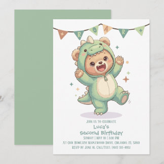 2nd Birthday Teddy Bear Dinosaur Party 招待状