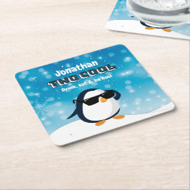 2nd Birthday Two Cool Penguin Boy スクエアペーパーコースター