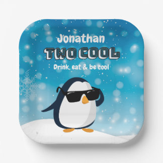 2nd Birthday Two Cool Penguin Boy ペーパープレート