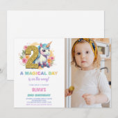 2nd Birthday Unicorn誕生日招待状写真 招待状 (正面/裏面)