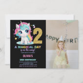 2nd Birthday Unicorn誕生日招待状写真 招待状 (正面)