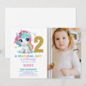 2nd Birthday Unicorn誕生日招待状写真 招待状 (正面/裏面)