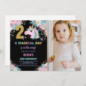 2nd Birthday Unicorn誕生日招待状（写真あり） 招待状 (正面/裏面)