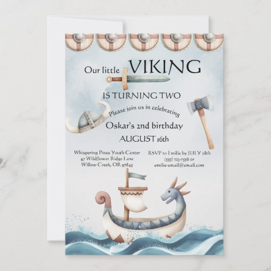 2nd Birthday Viking Themed Boy Birthday 招待状 (正面)