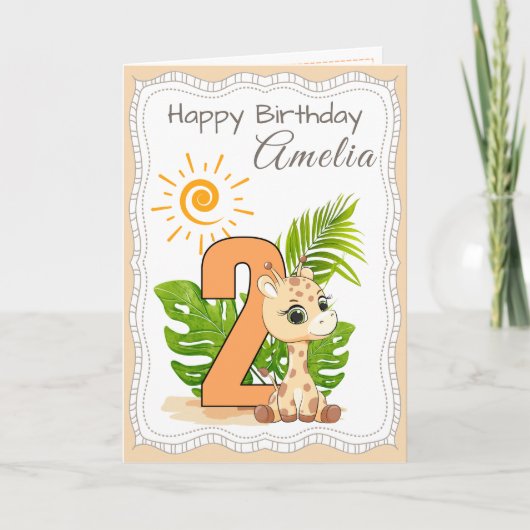 2nd Birthday Watercolor Animals Card カード (正面)