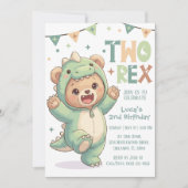 2nd Dino Birthday Party | Cute Teddy Bear Dinosaur 招待状 (正面)
