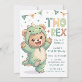 2nd Dino Birthday Party | Cute Teddy Bear Dinosaur 招待状