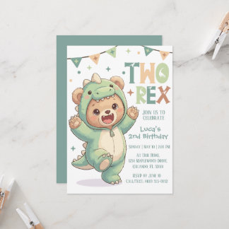 2nd Dino Birthday Party | Cute Teddy Bear Dinosaur 招待状