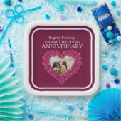 2nd garnet wedings anniversary写真ハート赤 ペーパープレート (パーティー)