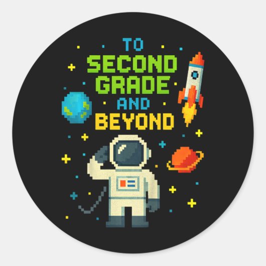 2nd Grade And Beyond Astronaut Space Boys Gamer Fi ラウンドシール (正面)