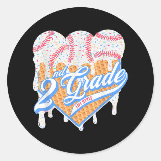 2nd Grade Back To School Baseball Drip Ice Cream B ラウンドシール