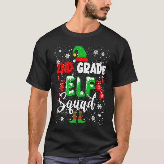 2nd Grade ELF Squad Funny Christmas ELF Kids Teach Tシャツ (正面)