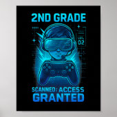 2nd Grade Gamer Access Granted Kids Gaming Tee  ポスター (正面)