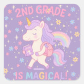 2nd Grade is Magical Back to School Unicorn スクエアシール (正面)