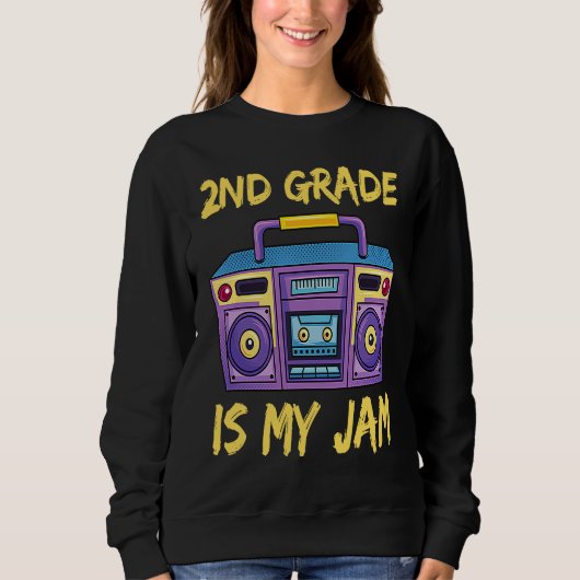 2nd Grade Is My Jam School Retro 80s Boombox Stude スウェットシャツ (正面)
