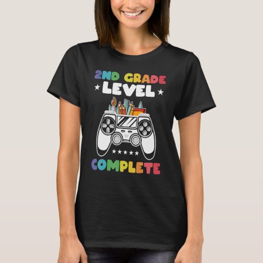 2nd Grade Level Complete Kids Gamer Game Controlle Tシャツ (正面)