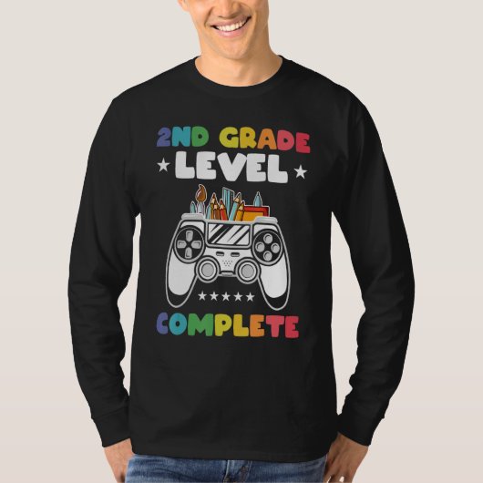 2nd Grade Level Complete Kids Gamer Game Controlle Tシャツ (正面)