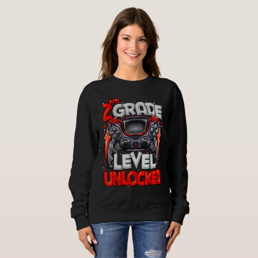 2nd Grade Level Unlocked Video Game Back To School スウェットシャツ (正面フル)