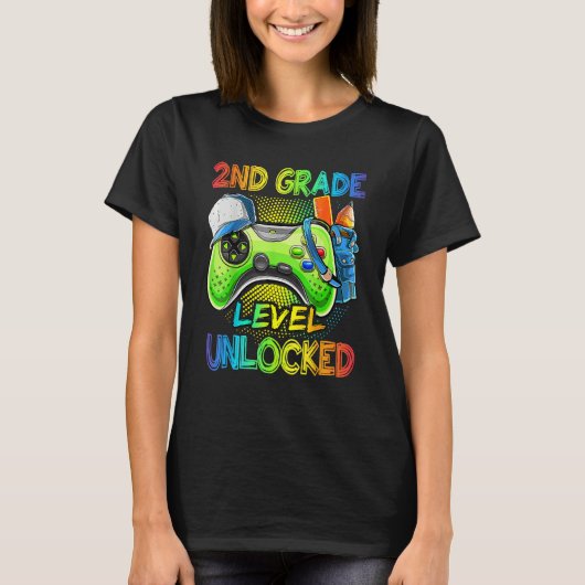 2nd Grade Level Unlocked Video Game Back To School Tシャツ (正面)