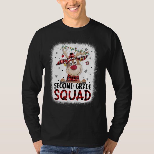 2nd Grade Squad Plaid Reindeer Santa Hat Teacher C Tシャツ (正面)