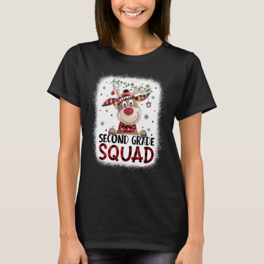 2nd Grade Squad Plaid Reindeer Santa Hat Teacher C Tシャツ (正面)