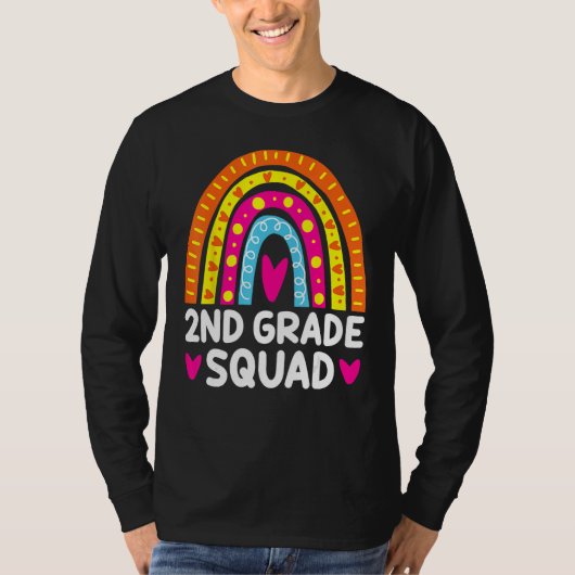 2nd Grade Squad Rainbow Heart Back To School Teach Tシャツ (正面)