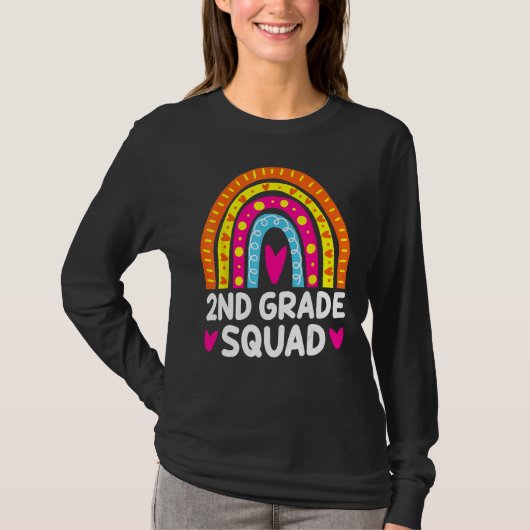 2nd Grade Squad Rainbow Heart Back To School Teach Tシャツ (正面)