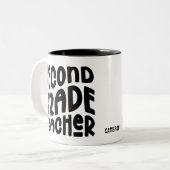 2nd Grade Teacher Black Typography Design ツートーンマグカップ (正面左)
