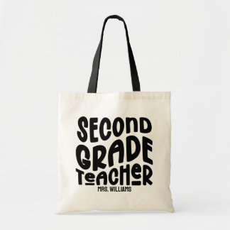 2nd Grade Teacher Black Typography Design  トートバッグ