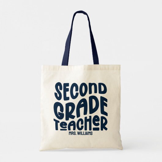 2nd Grade Teacher Dark Blue Typography Design トートバッグ (裏面)